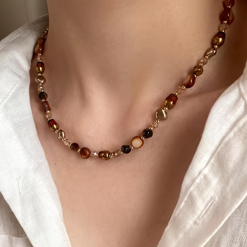 Women's Natural Stone Tiger's Eye Beaded Choker Necklace